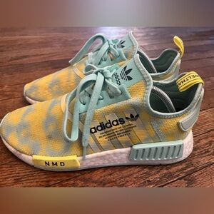 Adidas NMD R1 Tie Dye Boost GX7669 Mens 9.5 Yellow Teal EUC Shoes